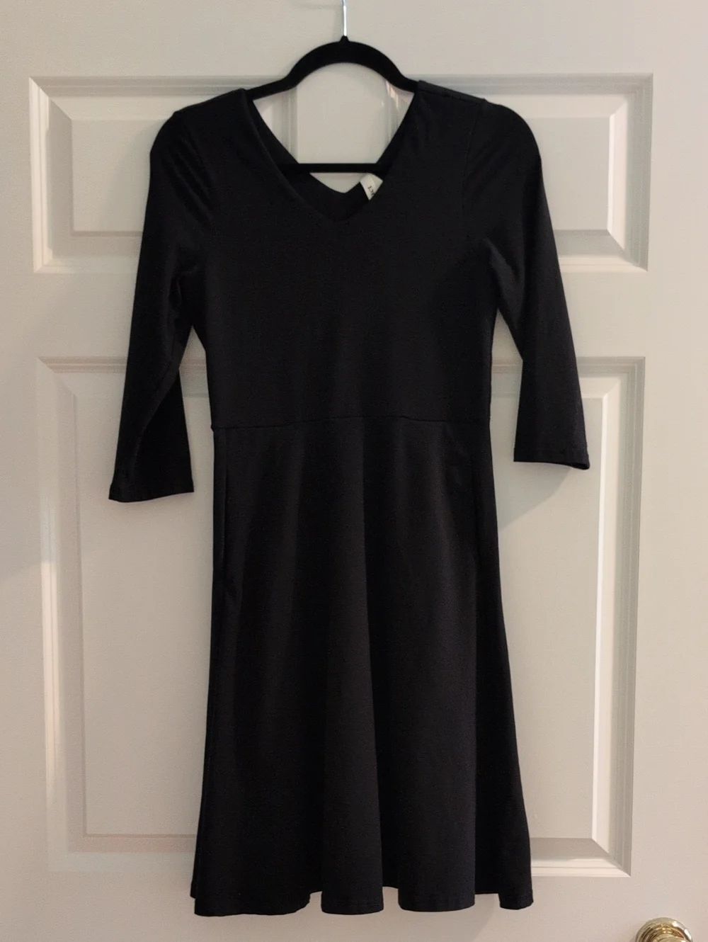 Pact Classic Black Double V-Neck Fit And Flare Dress Size XS Closet Staple